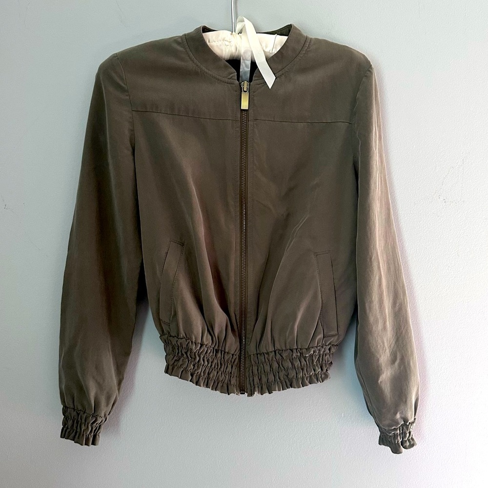 Banana Republic Factory Army Green Olive Lightweight Zip Up Jacket sz XS